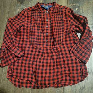 Polo Ralph Lauren‎ Red Black Plaid Flannel Shirt Girl's Size 2/2T